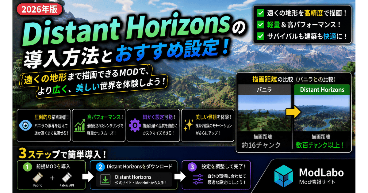 ☀モグアイページ Distant Horizonsの導入方法とおすすめ設定【2026年版】遠くの地形まで